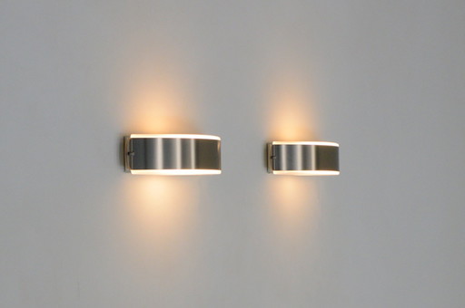 Stainless Steel and Glass Wall Lamps Made by Glashütte Limburg, 1970s Germany