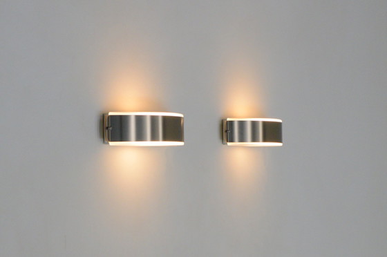 Image 1 of Stainless Steel and Glass Wall Lamps Made by Glashütte Limburg, 1970s Germany