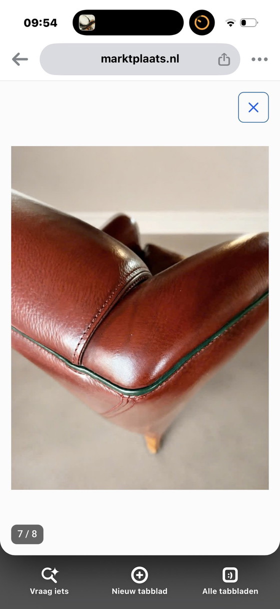Leder Ohrensessel / Wingback mit Hocker – Bordeaux – Holz (photo 6 of 7)