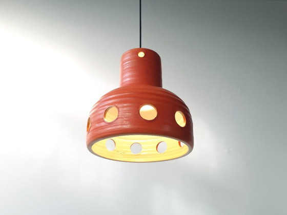Image 1 of Oranje keramieken Mobach hanglamp, west germany fat lava stijl, vintage aardewerken oranje lamp