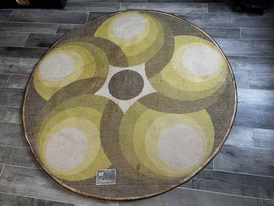 Image 1 of Original Prinstapijt-Teppich aus der 70er Jahre im Rya-Design mit warmen Grün- und Gelbtönen
