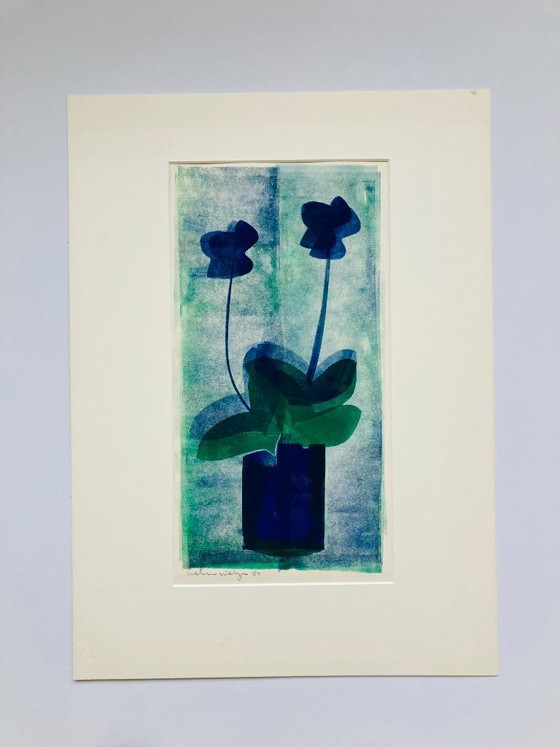 Image 1 of Linogravure vintage - Fleurs abstraites - Années 1980