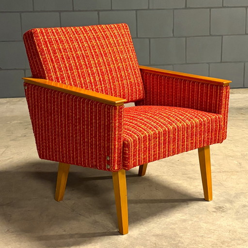 Ensemble de fauteuils lounge vintage - tissu rouge/orange - années 1970