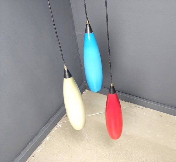 Image 1 of 3 lampade a sospensione in vetro vintage di Vistosi, anni '70