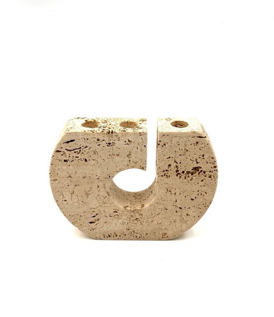 Image 1 of Enzo Mari, brutalistische travertijnen kandelaar, Fratelli Mannelli Italië 1970