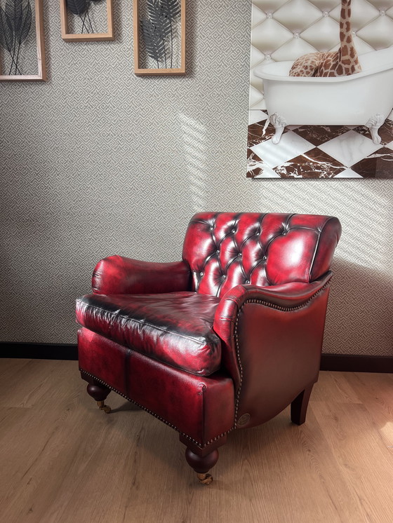 Image 1 of New Chesterfield Leather Armchair – Red/Black