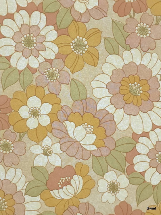 14291 Retro Blumen Tapete Orange Rosa Grün – Wanddekoration, Paper (photo 3 of 7)