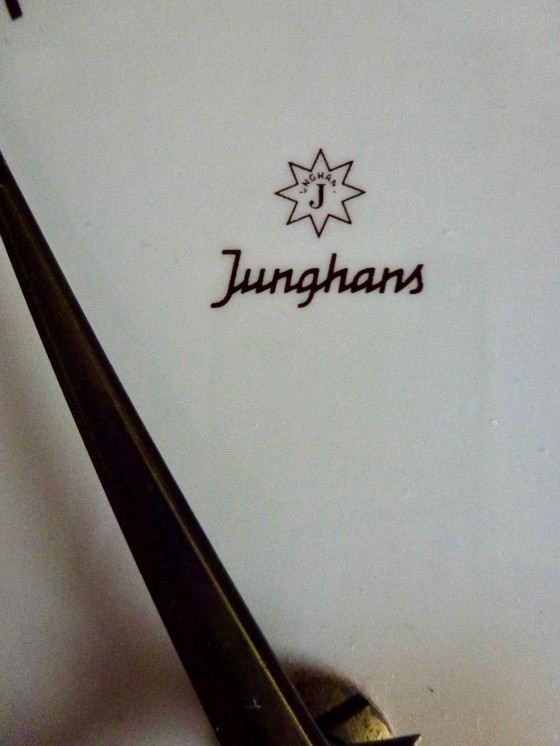 Image 1 of Vintage Junghans wall clock, mint green and gold accents, mid-20th century, Germany