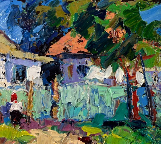 Image 1 of Original Oil Painting Summer Nature Landscape House in the village