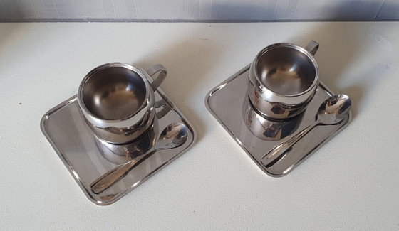 2x Tramontina Tasse, Untertasse und Löffel – Geschirr, Metal, rvs (photo 5 of 6)