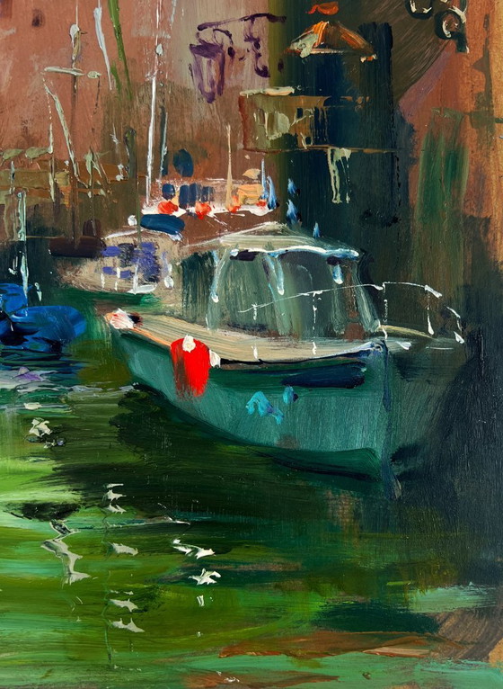 Image 1 of Original Oil Painting Coastal Houses Landscape The narrow streets of the city