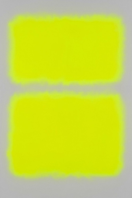 Dipinto astratto a campi di colore nei toni del grigio e del giallo – neon | Stile fluorescente | XXL 0,8 cm (photo 6 of 6)