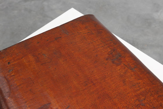 Image 1 of Vintage brown leather suitcase with copper details, China 1900s