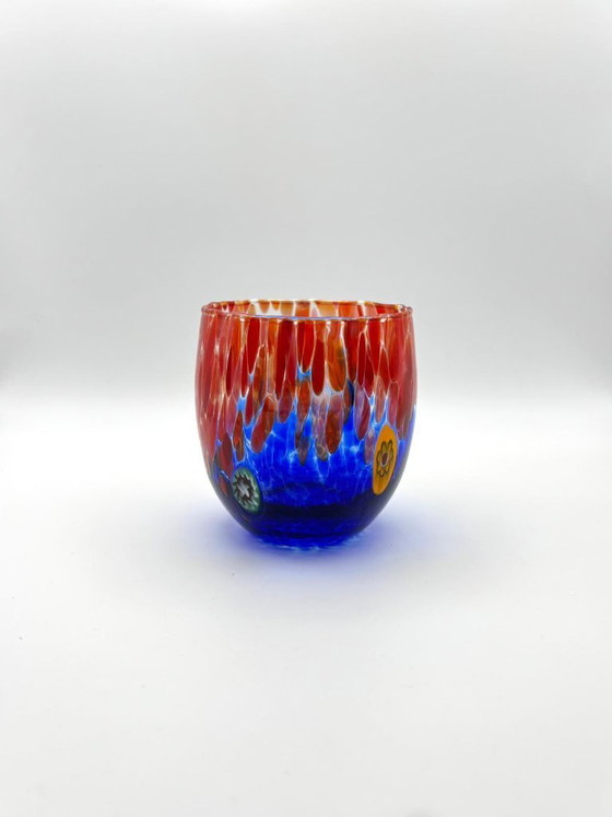 Image 1 of Set van 6 Venetiaanse glazen van geblazen glas met Murano-effect (murrine) in het glas verwerkt, handgemaakt in Italië.