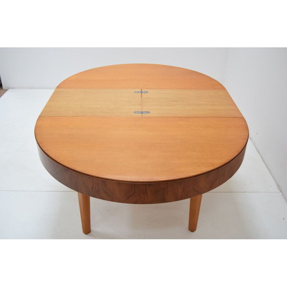 Image 1 of Vintage round wooden folding table by Jindrich Halabala, Czechoslovakia 1950