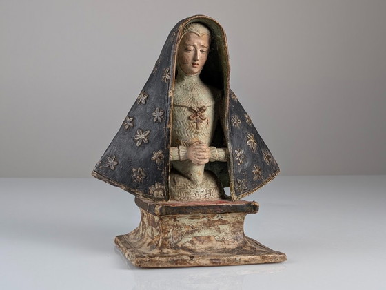 Image 1 of Polychrome Terracotta Mater Dolorosa Sculpture, 18th Century