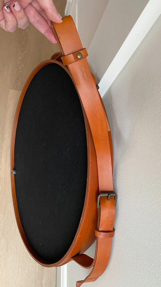 Image 1 of Gubi mirror brown leather Ø70