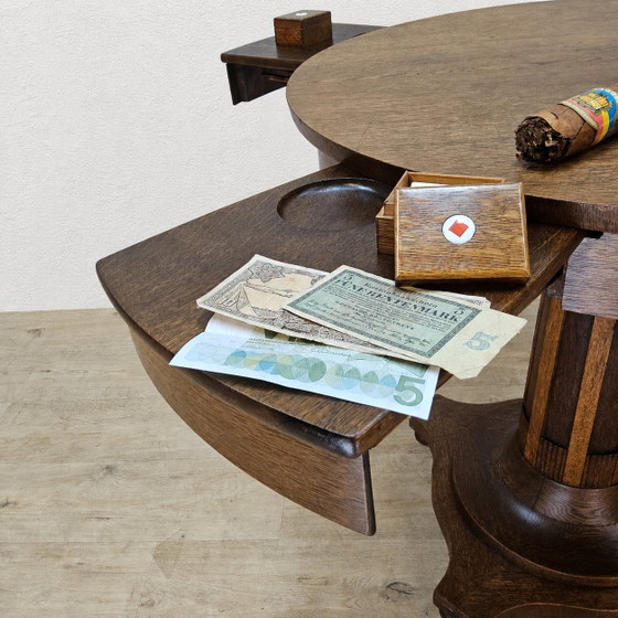 Image 1 of Antieke Eiken houten Art Deco Speeltafel / kaart tafel  / ronde eettafel (uitschuifbaar)