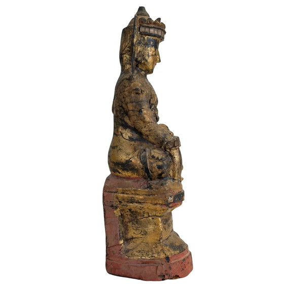 Espíritu Nat birmano antiguo – Estatua de templo de madera dorada, Myanmar, c. 1900 – Esculturas, Wood, Glass (photo 3 of 11)