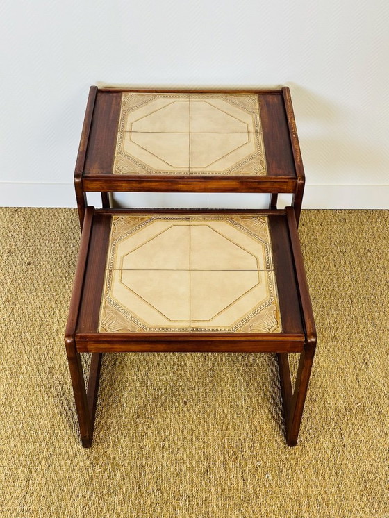 Image 1 of Pair of vintage nesting coffee tables in wood and ceramic, 1960