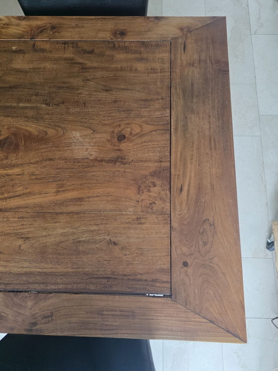 Tavolo da pranzo in teak e 6 sedie di design HF, HF STYLE, Set da pranzo, Legno, Pelle, Multicolore (foto 10 di 11)