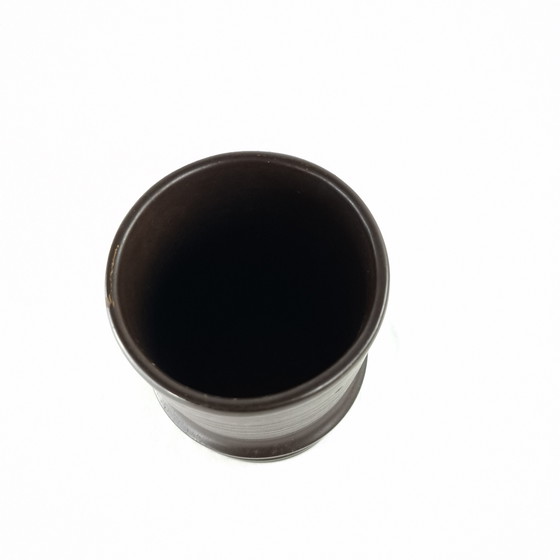 Image 1 of Vintage ribbed vase brown ceramic 1970s wabi sabi brutalist japandi