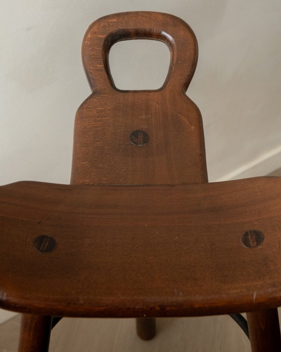 Image 1 of Vintage Spaanse brutalistische houten Marbella barkrukken van Confonorm, jaren 70, set van 3