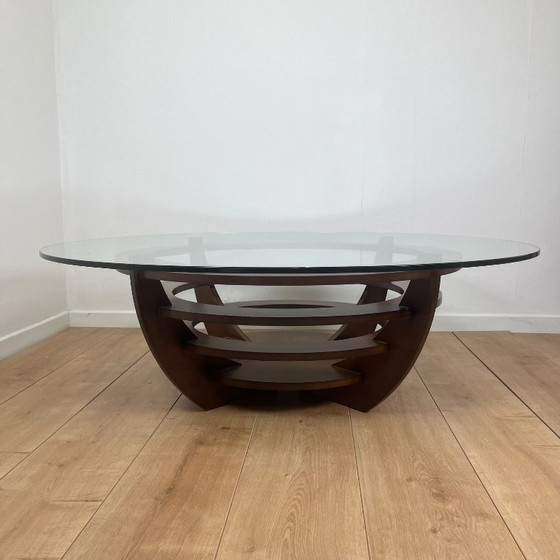 Image 1 of Skulpturaler Couchtisch mit konzentrischen Ringen, Glas und Holz, um 1985