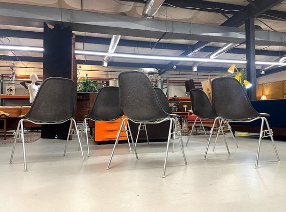 Image 1 of 6 Herman Miller Eames Stacking Shell Chairs with Brown Naugahyde Pads