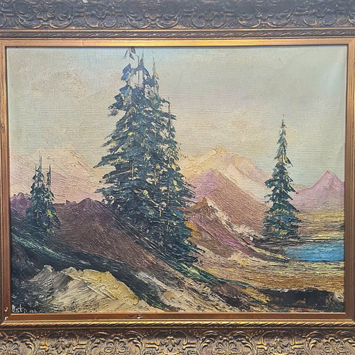 Vintage Mountain landscape painting by Batoni, mid-20th century
