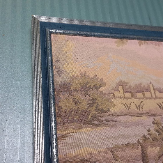 Image 1 of Hand-woven tapestry in a modernist metal frame