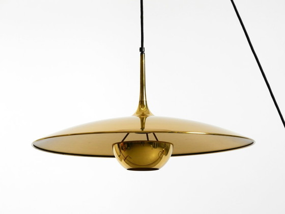 Image 1 of Grande lampada a sospensione originale Florian Schulz Onos 55 in ottone degli anni '80 con sistema di carrucole regolabile
