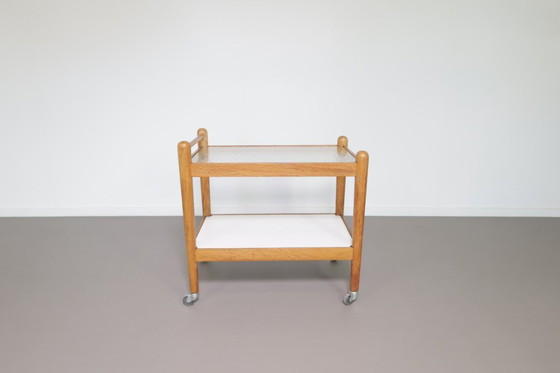 Image 1 of Scandinavische eikenhouten serveerwagen, jaren 50