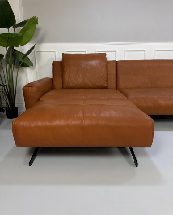 Image 1 of Canapé, fauteuil et tabouret Rolf Benz 50 en cuir marron cognac