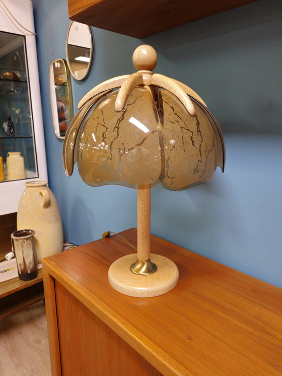 Image 1 of Vintage Table Lamp Desk Lamp Wood Glass Brass