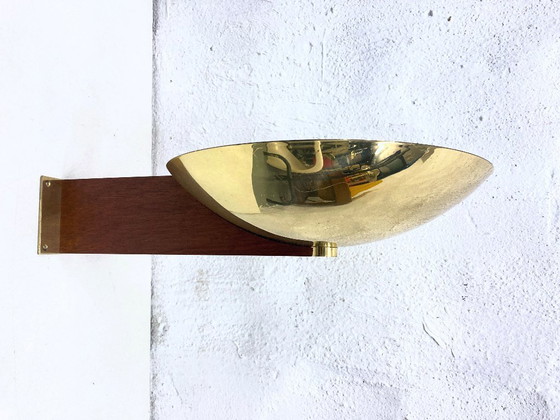 Image 1 of Lampada da parete Bauhaus in ottone e legno di Tecnolumen, disegnata da Eckhart Muthesius