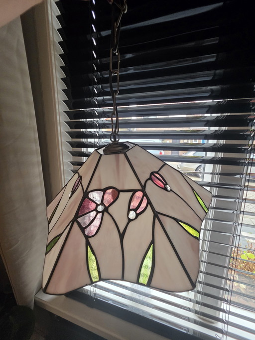 Lampada a sospensione Tiffany con motivo floreale a tulipano