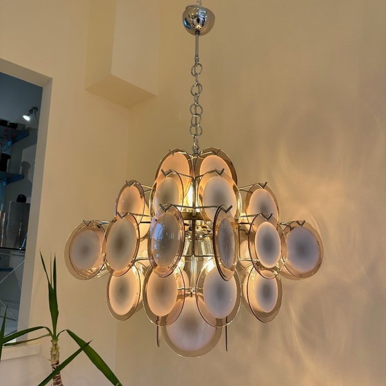 Image 1 of Pendant lamp with purple Murano glass discs, designed by Vistosi