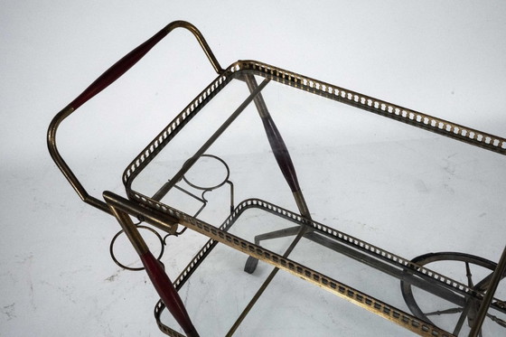 Image 1 of Mid-Century Italian Brass and Glass Bar Cart by Cesare Lacca. Italy 1950s