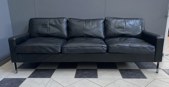 Image 1 of black leather Tecta 3-seat sofa by Hans Konecke 1960s 