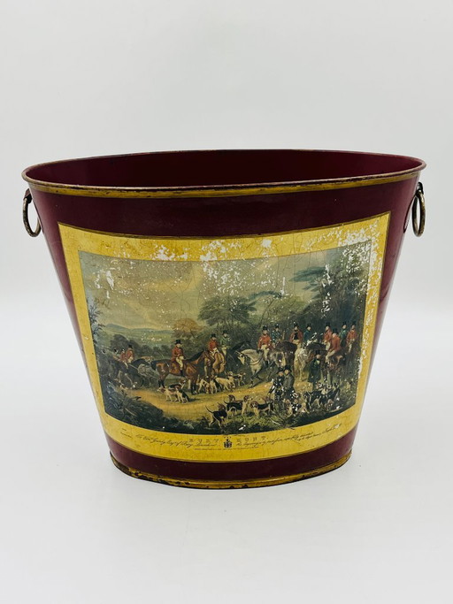 Cestino per la carta straccia vintage in latta con una scena di caccia di Bury Hunt. – decoratieve objecten, Metal