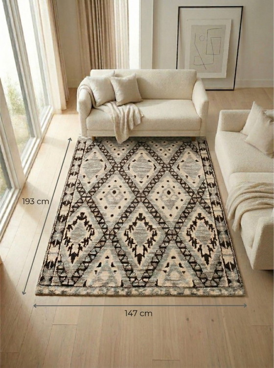 Image 1 of Alfombra india de lana gruesa con inspiración bereber – 147 x 193 cm – ambiente cálido y elegante