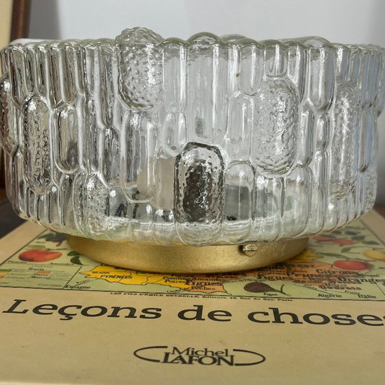 Vintage round wall light ceiling light transparent glass reed 1970 1980 (photo 6 of 9)