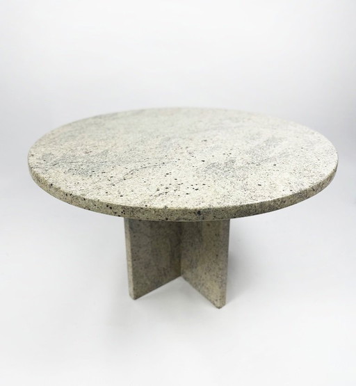 Table basse ronde vintage en granit blanc des années 1970