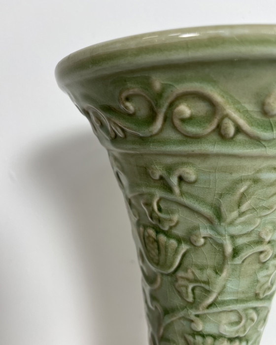 Image 1 of Vintage tall Art Nouveau floral motif vase