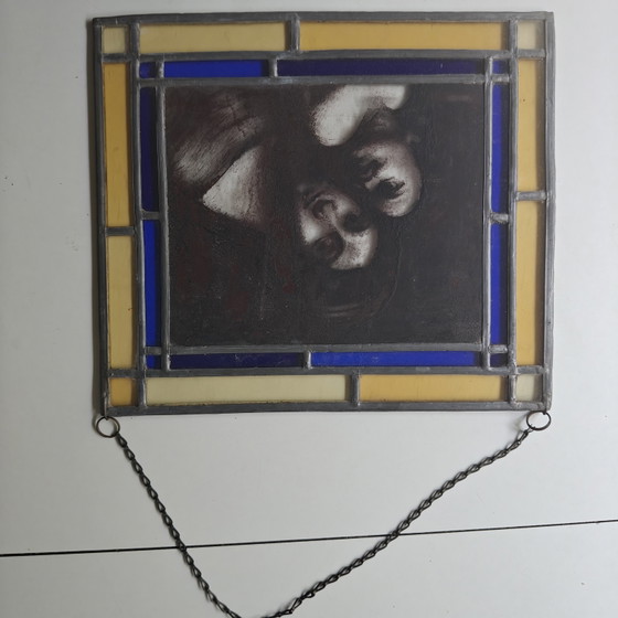 Handgemaakt Glas-in-lood Paneel – Gesigneerd A. Bauer – Moeder Met Kind – Glaskunst (photo 9 of 9)