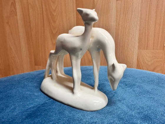Deer Sculpture, Koninklijke Plateelbakkerij Zuid-Holland, Ceramic, Creme (photo 6 of 6)