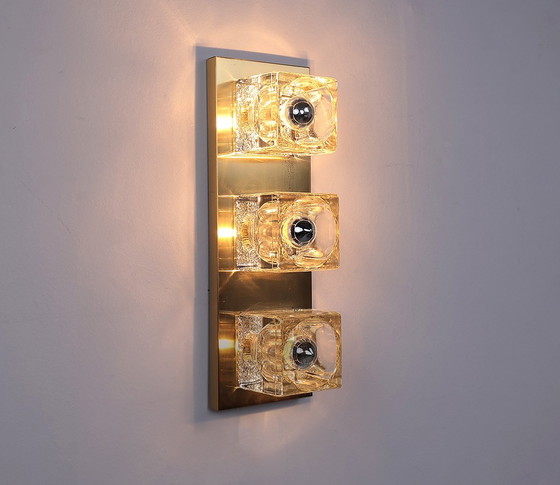 Image 1 of Peill & Putzler ice cube brass and glass wall or ceiling lamp