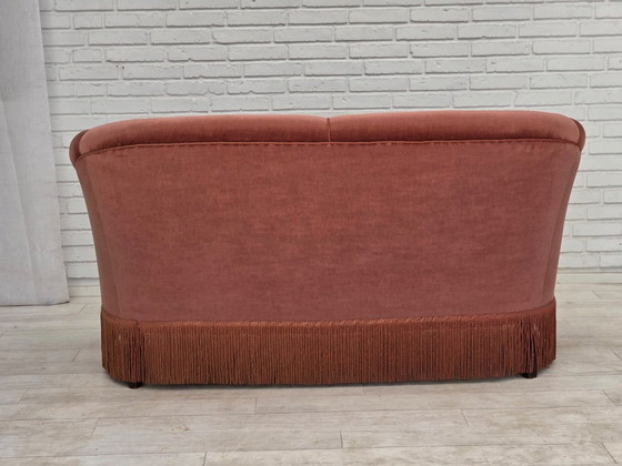 Anni '60, Divano danese 2 posti, velluto d'arredamento rosa originale. – Divani 2 posti, Velvet, Wood (photo 14 of 21)