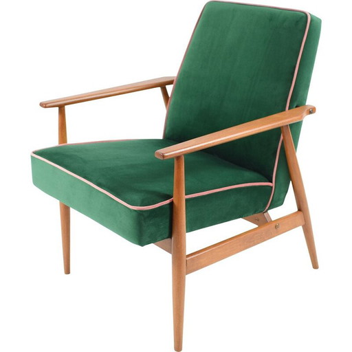 Sillón mediados de siglo 300-190 diseñador H.Lis verde botella rosa 1970